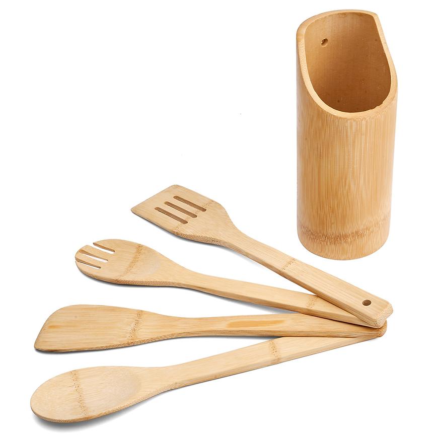 Dřevěná sada 4 bambus náčiní 30x6cm + box 21x10cm Baumax