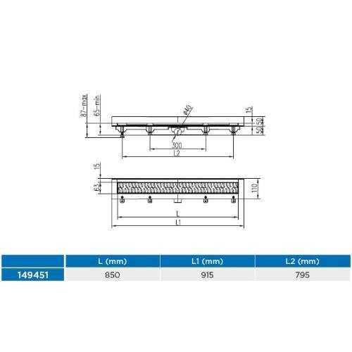 Žlab podlahový lineární ke stěně 850 mm
