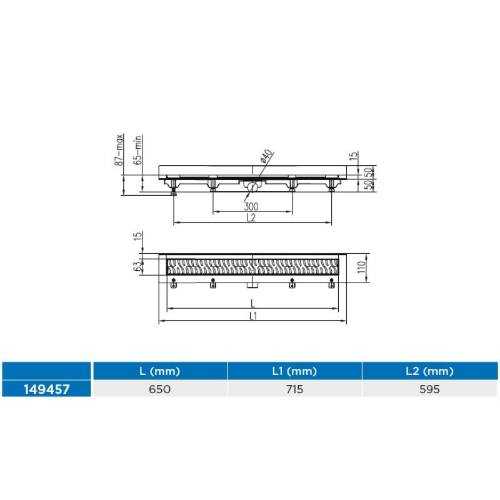 Žlab podlahový lineární ke stěně 650 mm