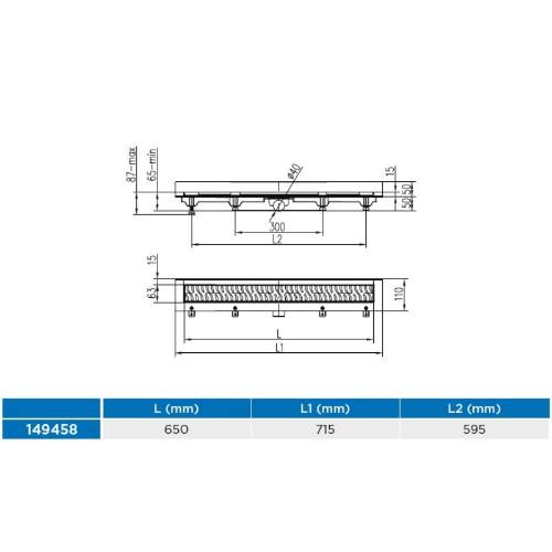 Žlab podlahový lineární ke stěně 650 mm