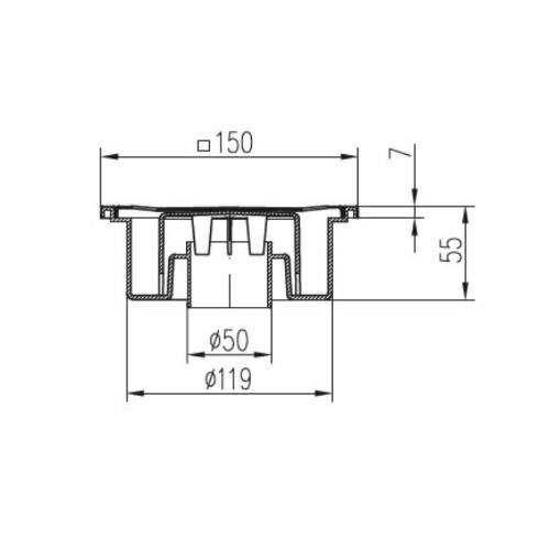 Vpusť podlahová spodní D 50 / 55 mm