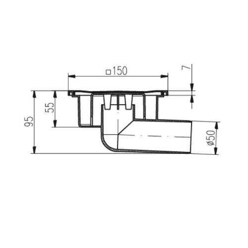 Vpusť podlahová boční D 50 / 95 mm