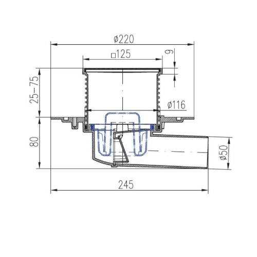 Vpusť podlahová boční D 50 mm