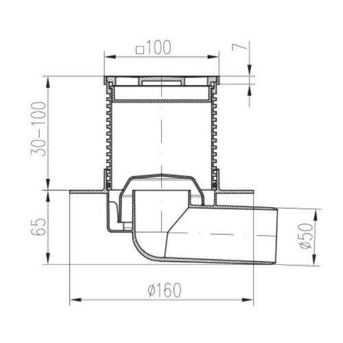 Vpusť podlahová boční D 50 mm