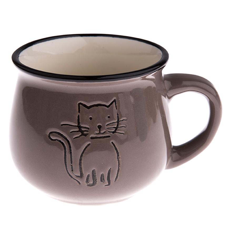 Keramický hrnek s kočkou 213ml šedý KK5058