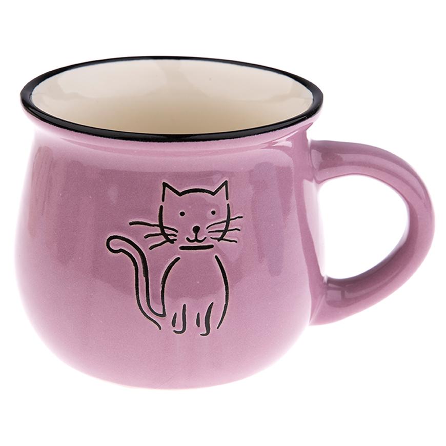 Keramický hrnek s kočkou 368ml fialový KK5052