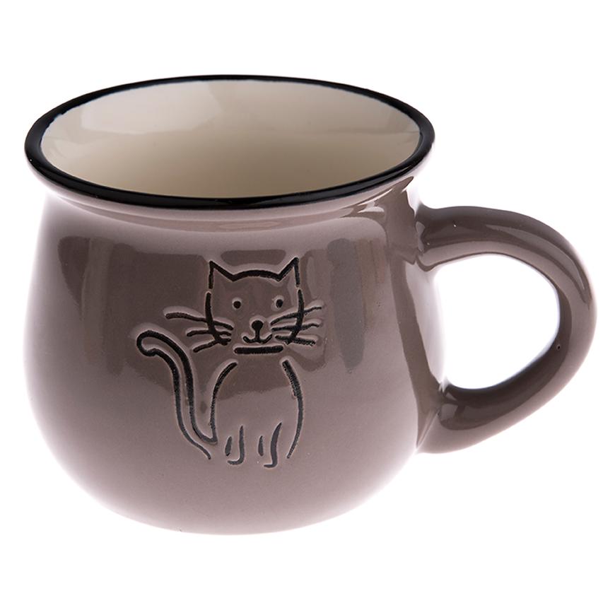 Keramický hrnek s kočkou 368ml šedý KK5053