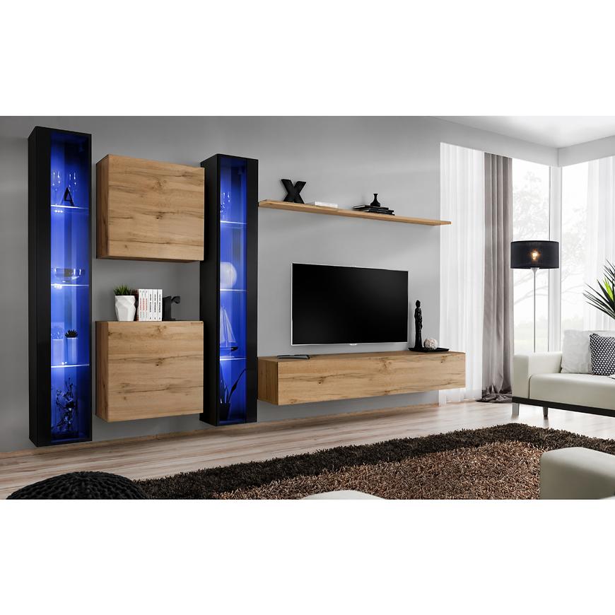 Obývací Stěna Switch XVI sklo + LED černá/dub wotan Baumax