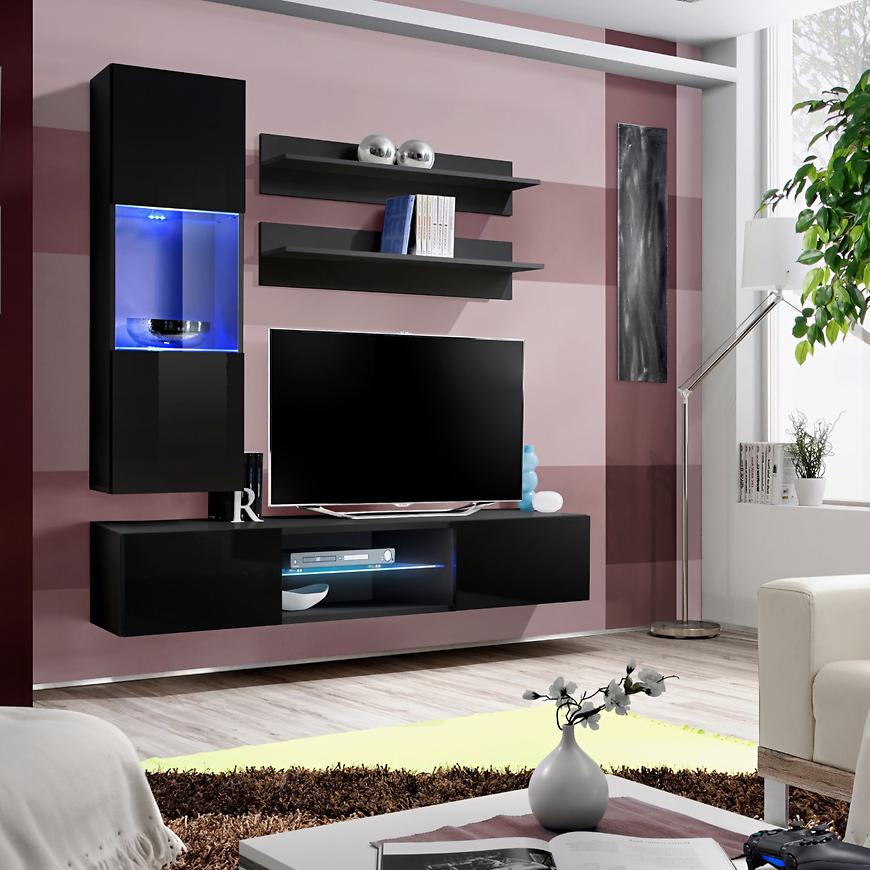 Obývací stěna Fly S3+Sklo Černá Baumax