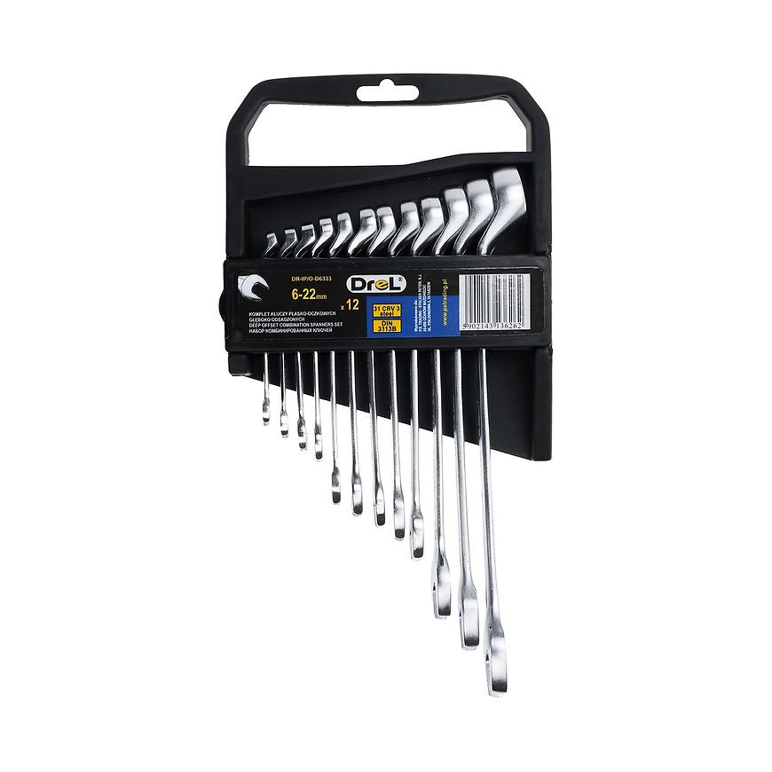 Očkoploché hluboce vyhnuté klíče 6-22 mm; 12 ks Drel