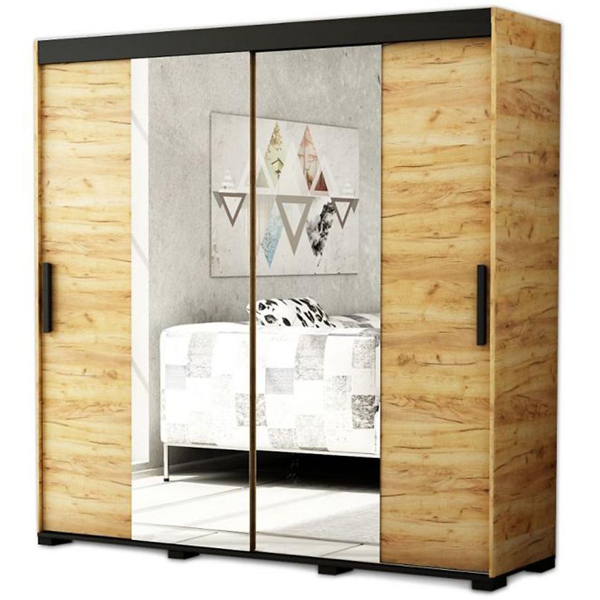 Skříň Bergamo T1 180 Dub Craft Zlatý/Černý/Zrcadlo Baumax