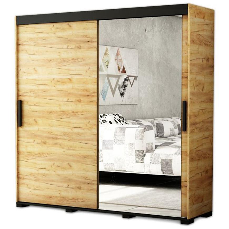 Skříň Bergamo T2 180 Dub Craft Zlatý/Černý/Zrcadlo Baumax