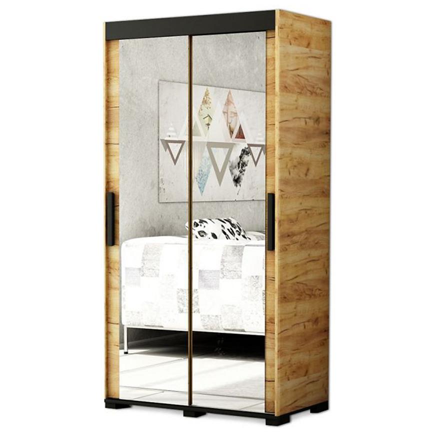 Skříň Bergamo T3 120 Dub Craft Zlatý/Černý/Zrcadlo Baumax