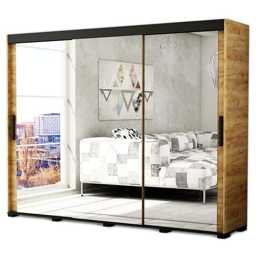 Skříň Bergamo T3 250 Dub Craft Zlatý/Černý/Zrcadlo Baumax