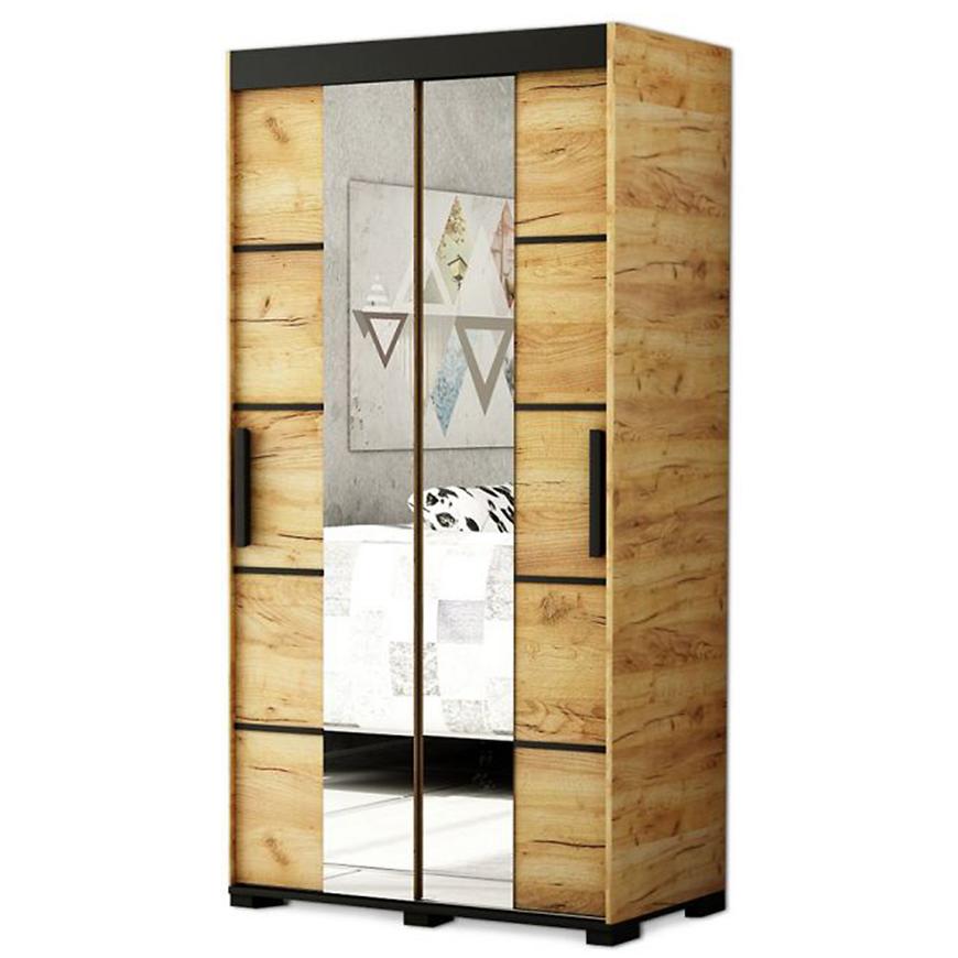 Skříň Bergamo V4 120 Dub Craft Zlatý/Černý/Zrcadlo Baumax