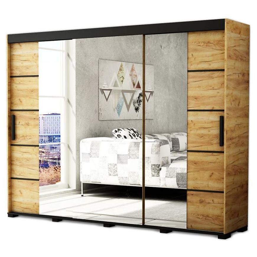 Skříň Bergamo V4 250 Dub Craft Zlatý/Černý/Zrcadlo Baumax