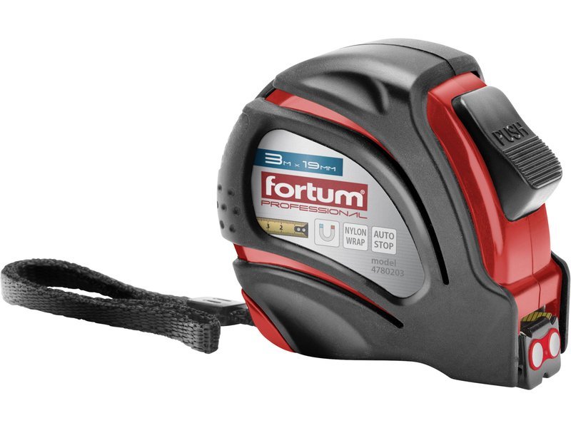 Metr svinovací s magnetem nylonová páska Fortum - 3m/19mm