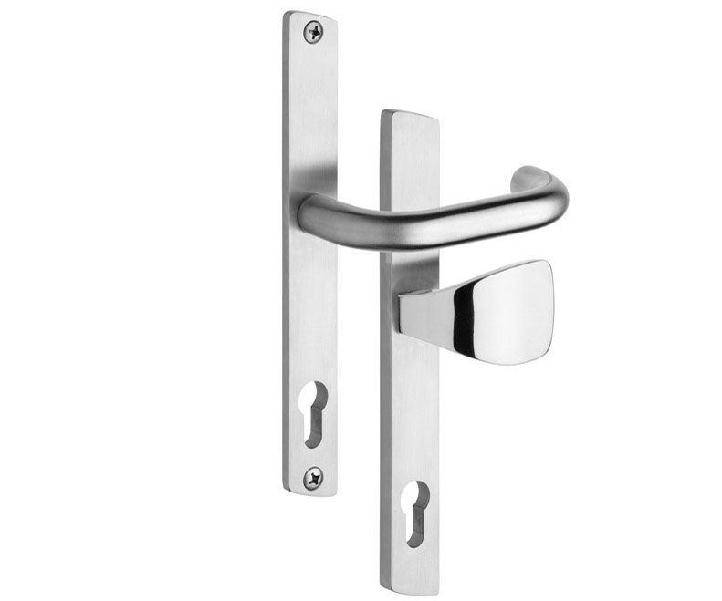 Rostex 850 Jugo štítové dveřní kování - klika-madlo pro vložku 72mm Nerez Mat