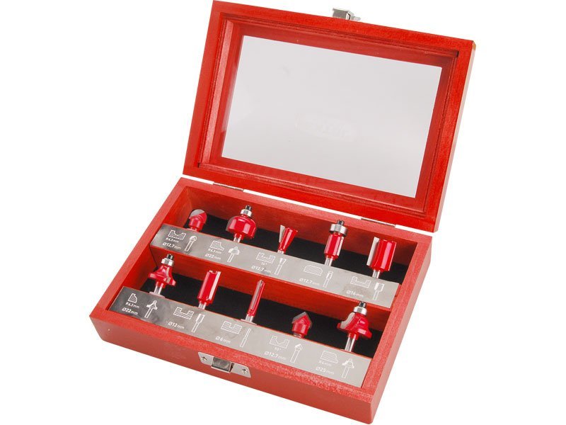 Sada tvarových fréz 6mm SK plátky 10ks + kufr Extol Premium 44041