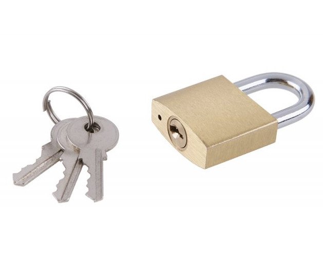 Zámek visací mosaz 3 klíče zesílený - 30mm