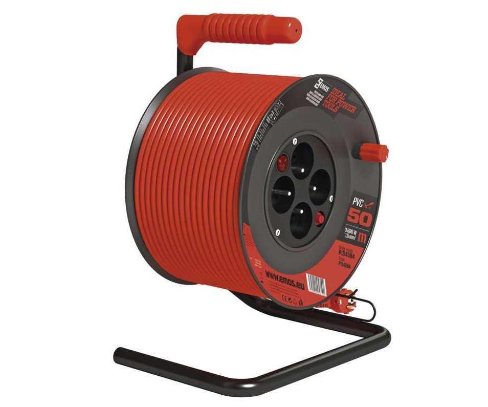 Šňůra prodlužovací PVC na bubnu vypínač 4 zásuvky - 50m