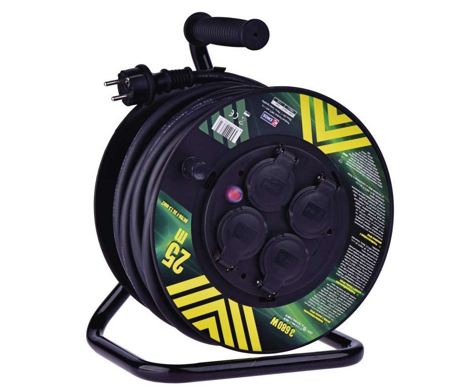 Šňůra prodlužovací gumová/neopren na bubnu 4 zásuvky - 25m