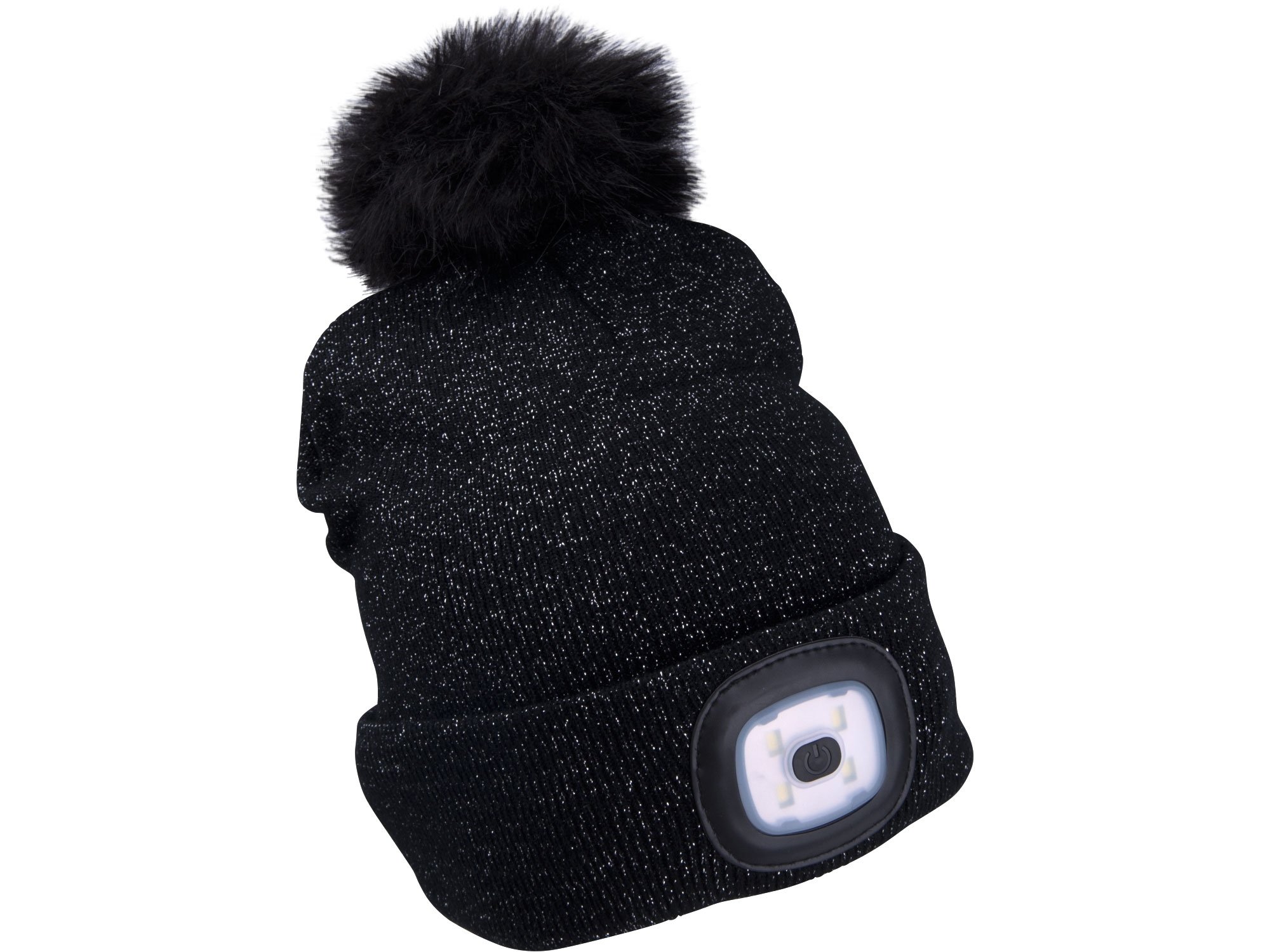 Čepice s čelovkou Extol Light - černá třpytivá s bambulí