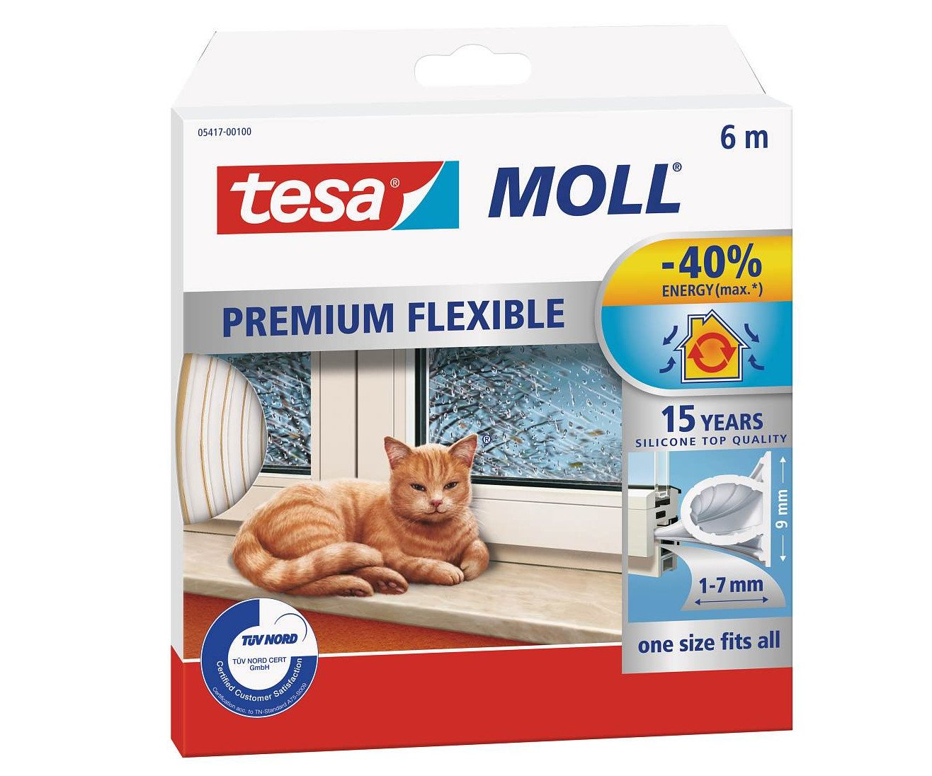 Těsnění oken a dveří D profil 9x1-7mm 6m TESA silikonové - bílé