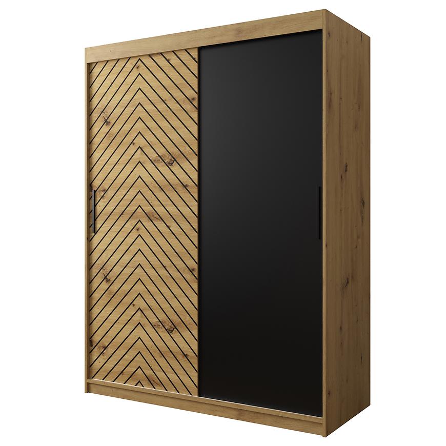Skříň Jodelka 150 Dub Artisan/Dub Artisan/Černý Baumax