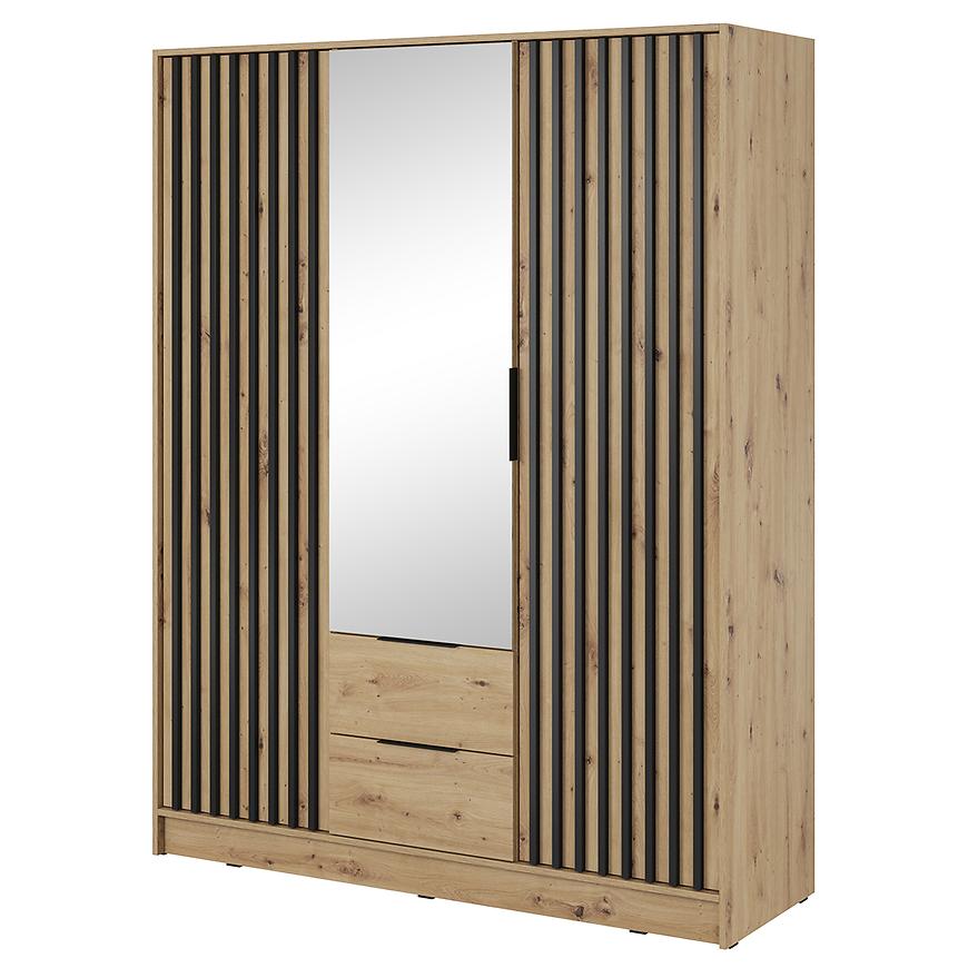Skříň Nelly 3d zrcadlo dub artisan/lamela černá Baumax