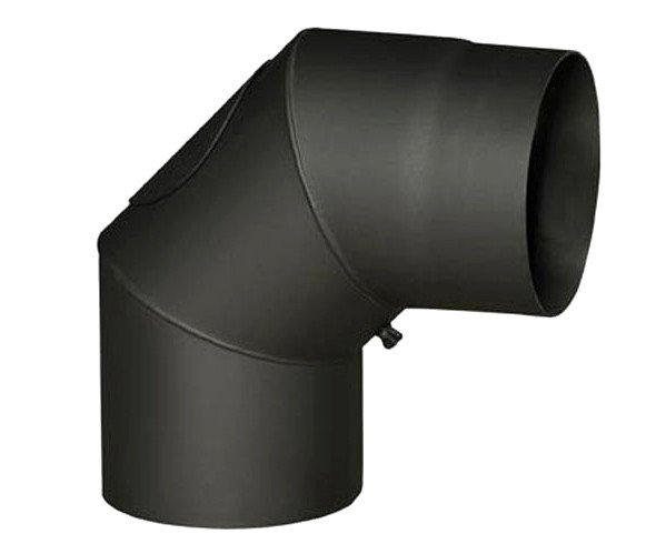Koleno kouřové černé silnostěnné - 130mm 90° s otvorem