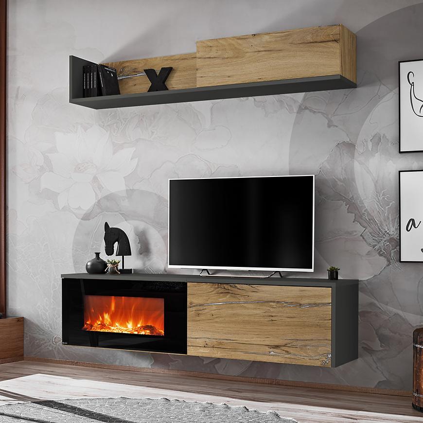Obývací Stěna Dallas E + elektrický krb dub flagstaff/antracit Baumax