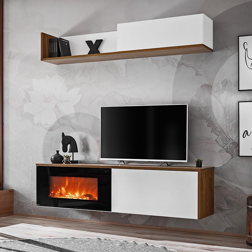 Obývací Stěna Dallas E + elektrický krb dub sterling/bílá Baumax