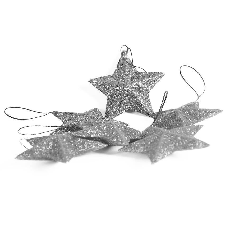 Hvězdičky brokát stříbrné (6 ks) 7cm