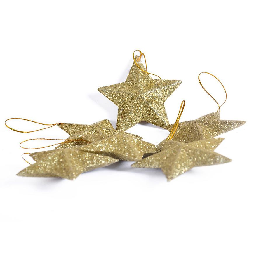 Hvězdičky brokát zlaté (6 ks) 7cm