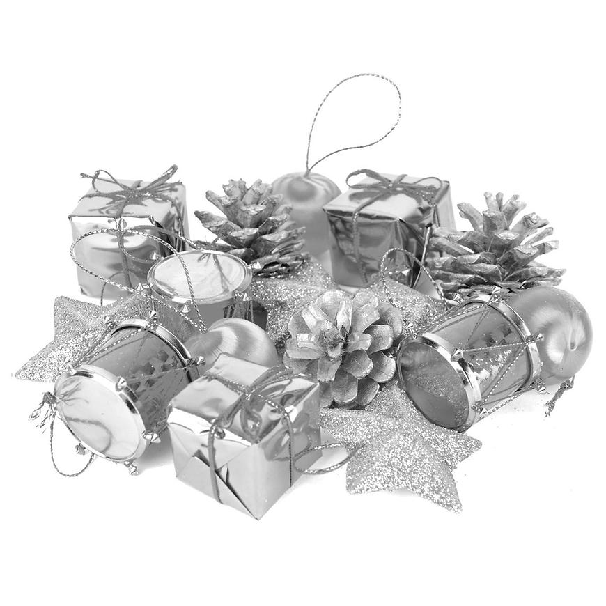 Sada 16 vánočních ozdob (16 ks) stříbrný 3-4