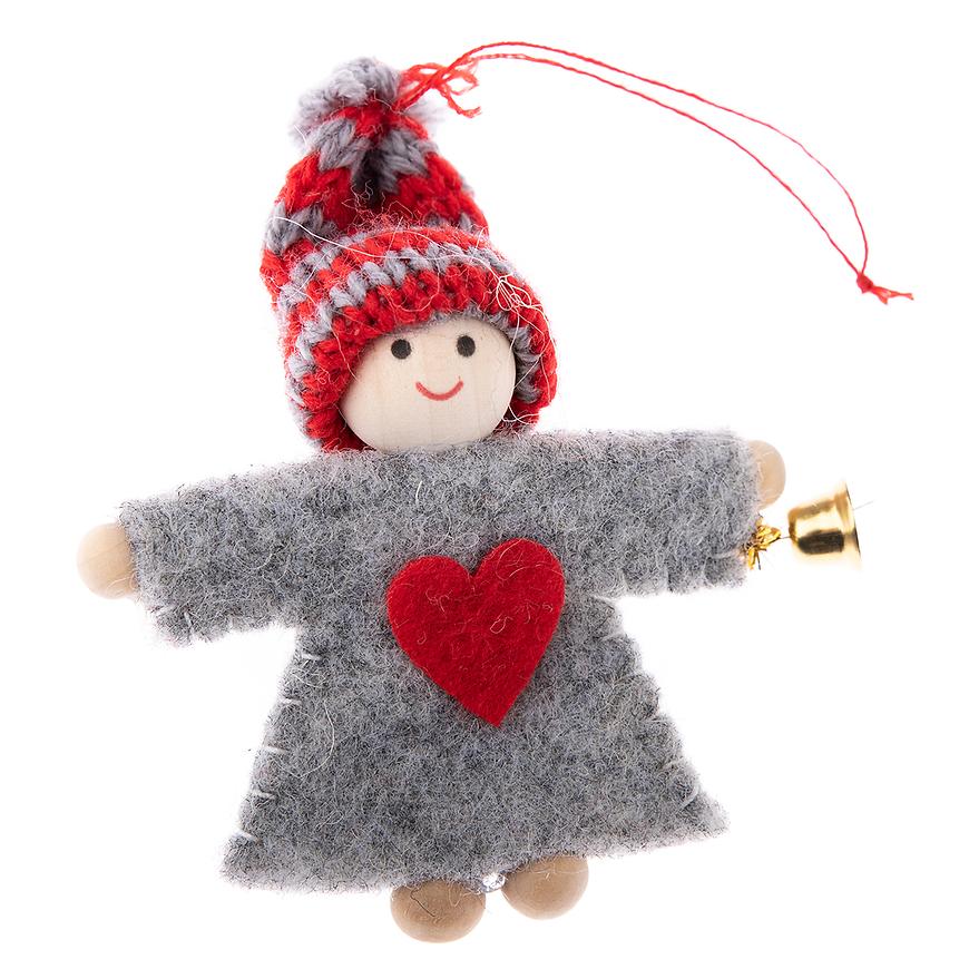 Textilní závěsný andílek – šedo-červený fc192086