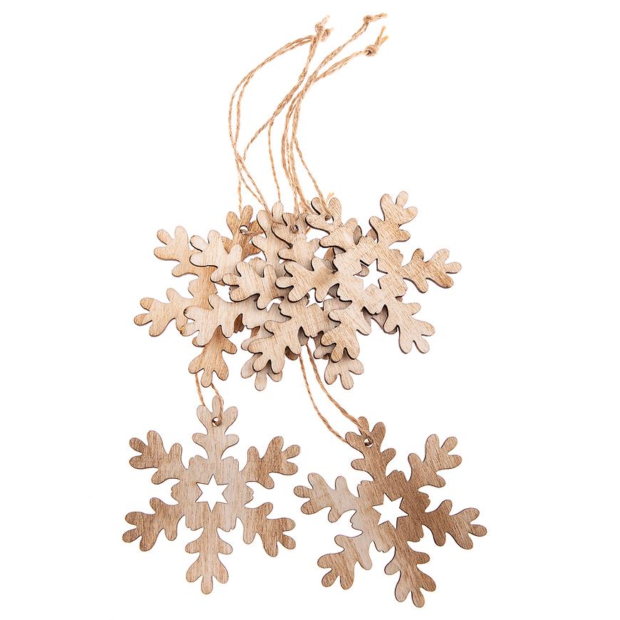 Závěsná dřevěná vločka - natur - sada 6ks svic192052