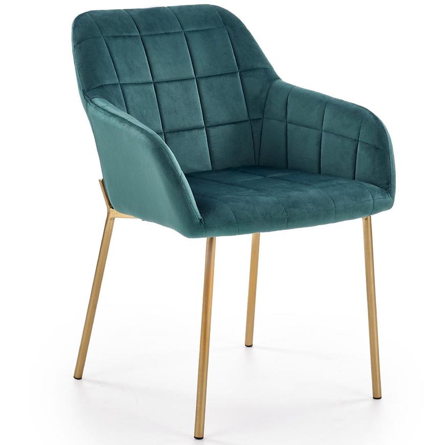 Židle K306 látka velvet/chrom tmavě zelená/zlatá Baumax