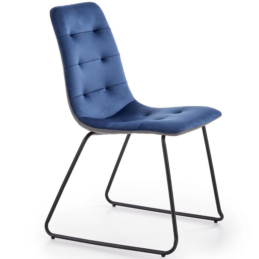 Židle K321 látka velvet/ekokůže/kov tmavě modrá/popelavě šedá Baumax