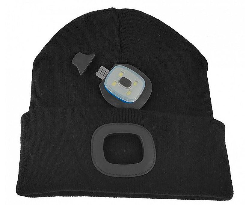 Čepice s čelovkou USB a bambulí - černá