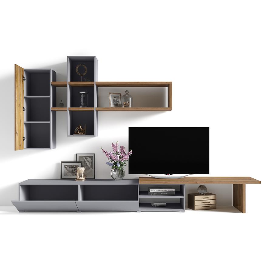 Obývací stěna Kora 09 šedá stříbřitá/dub flagstaff Baumax