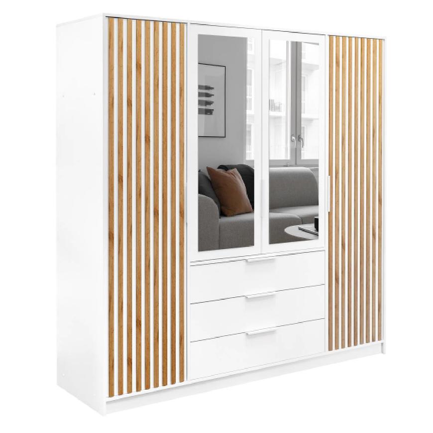 Skříň Bali D4 Lux bílá/wotan/zrcadlo Baumax