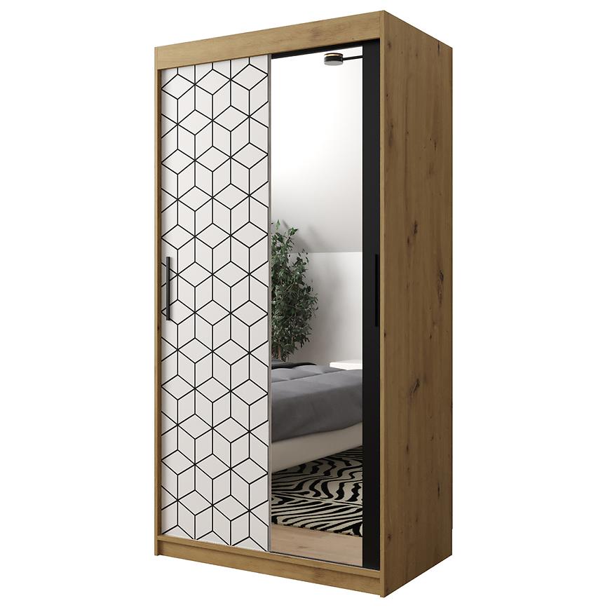 Skříň Heksagon 2 100 dub artisan/bílá/zrcadlo Baumax