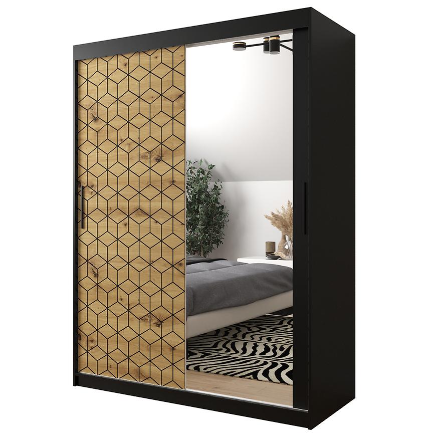 Skříň Heksagon 2 150 černá/dub artisan/zrcadlo Baumax