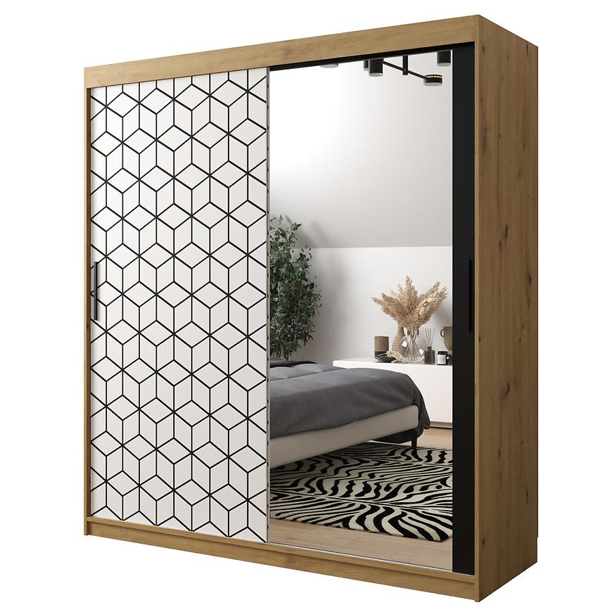 Skříň Heksagon 2 180 dub artisan/bílá/zrcadlo Baumax