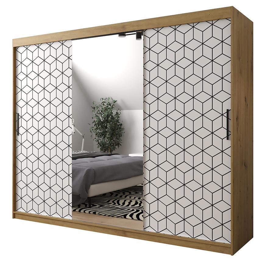 Skříň Heksagon 2 250 dub artisan/bílá/zrcadlo Baumax