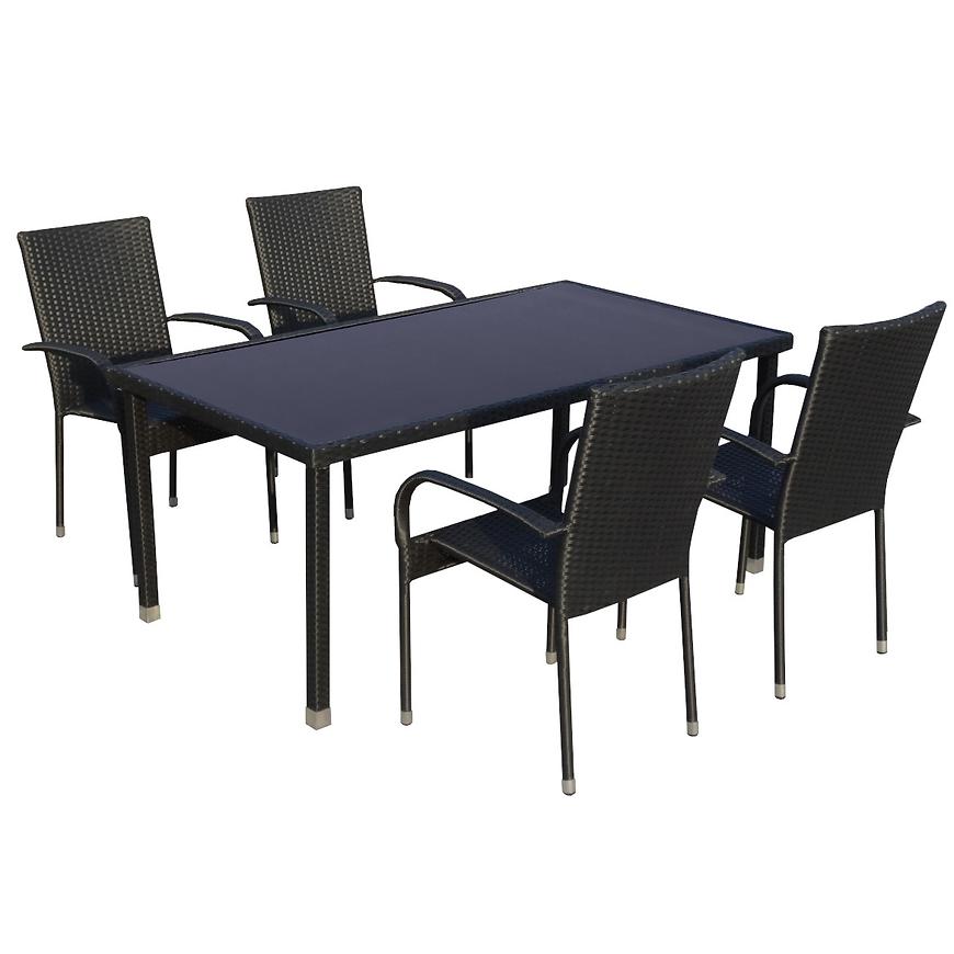 Zahradní souprava HAITI ratan stůl + 4 židli černá Baumax