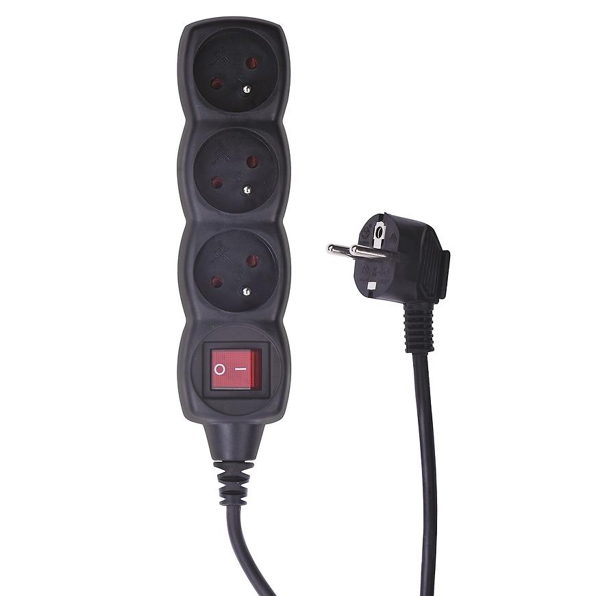 Prodlužovací kabel 5 m / 3 zásuvky / s vypínačem / černý / PVC / 1 mm2 Baumax