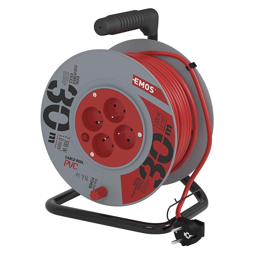 Prodlužovací kabel na bubnu 30 m / 4 zásuvky / červený / PVC / 230 V / 1 mm2 Baumax